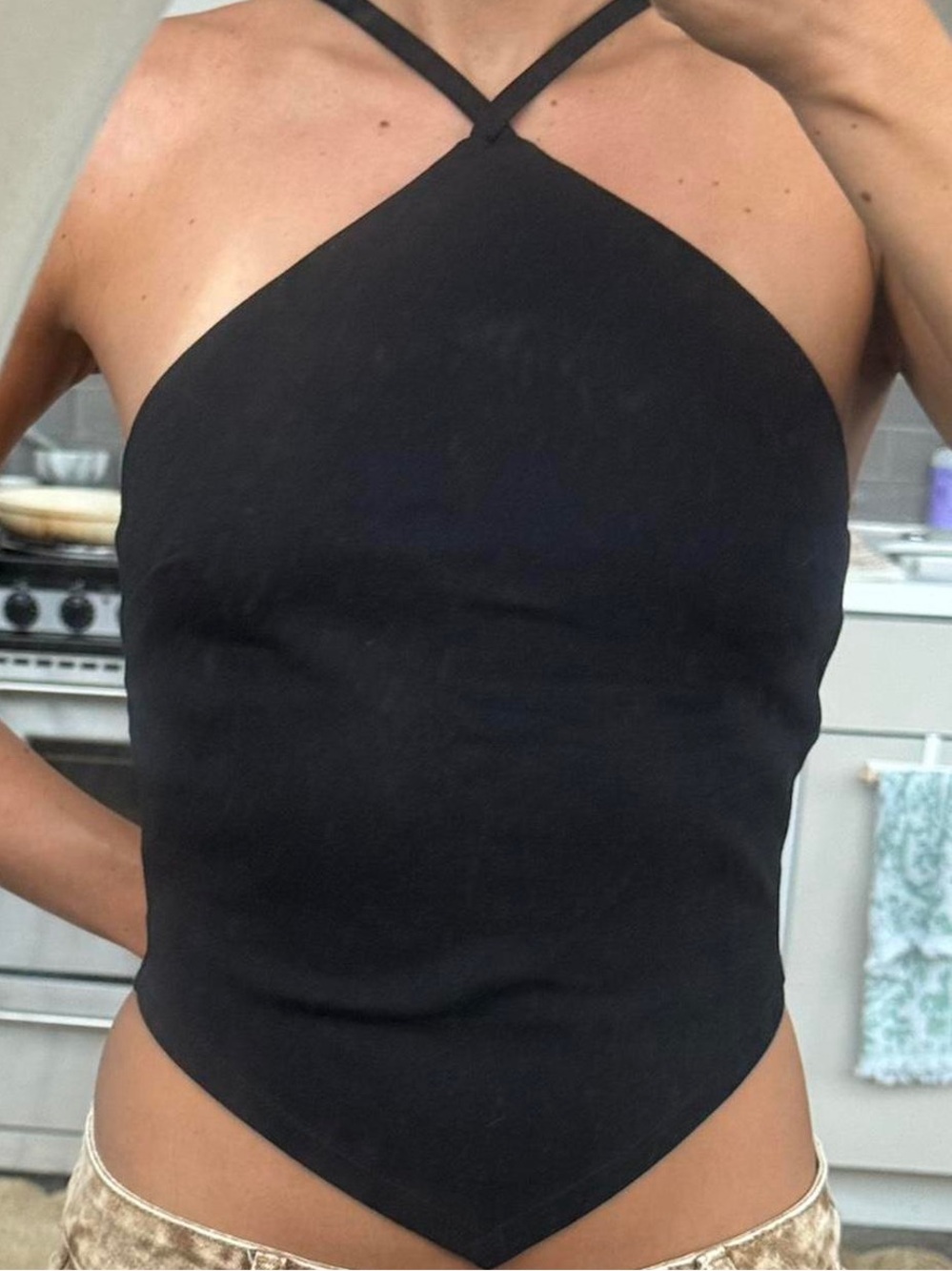NWT Anthropologie Black Cross-Strap Pointed-Hem Camisole